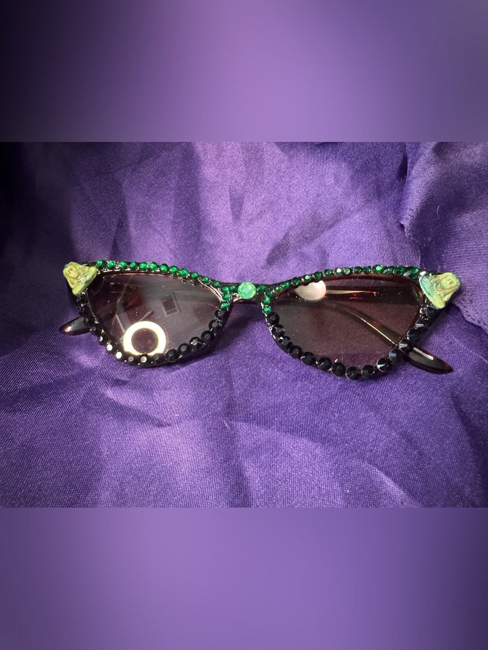 Embellished Black Sunglasses with Green stone Egyptian Accents